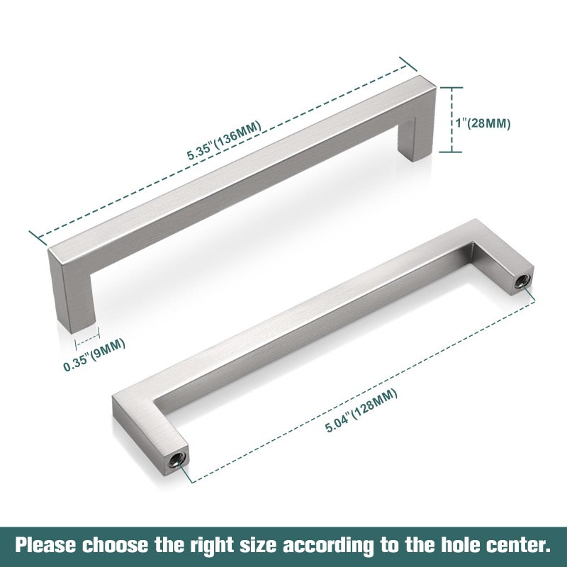 GOBEKOR 30 Pack Solid Cabinet Pulls 5in(128mm) Hole Center Brushed Nickel Kitchen Drawer Pulls, Square Bar Cupboard Handles Kitchen Cabinet Hardware - Image 3